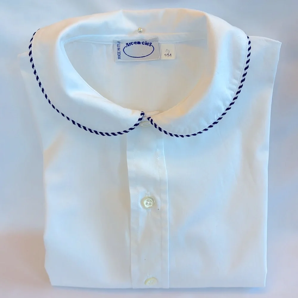 VINTAGE NWOT ITALIAN ARC-EN - CIEL CLASSIC WHITE  KIDS SHIRT BLUE TRIM UNISEX 4T - Picture 11 of 14